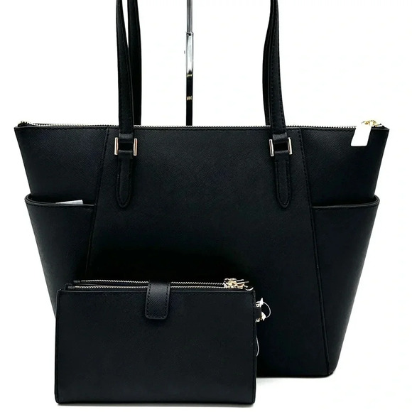 Michael Kors Large Charlotte Tote Bag & Large Double Zip Wallet Black (NWT) - Picture 6 of 14